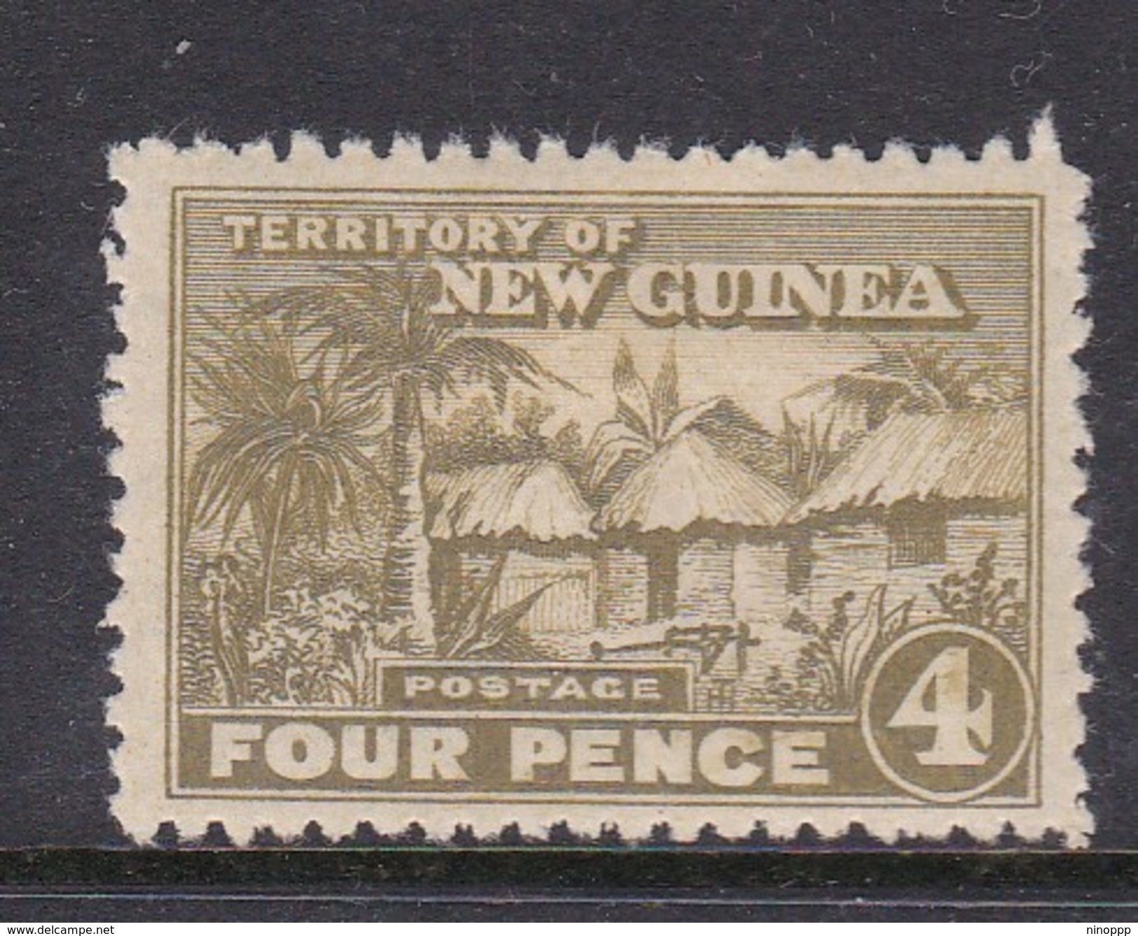 New Guinea SG 129 1925-28 Native Village Four Pennies Olive-Green Mint Hinged - Papua New Guinea