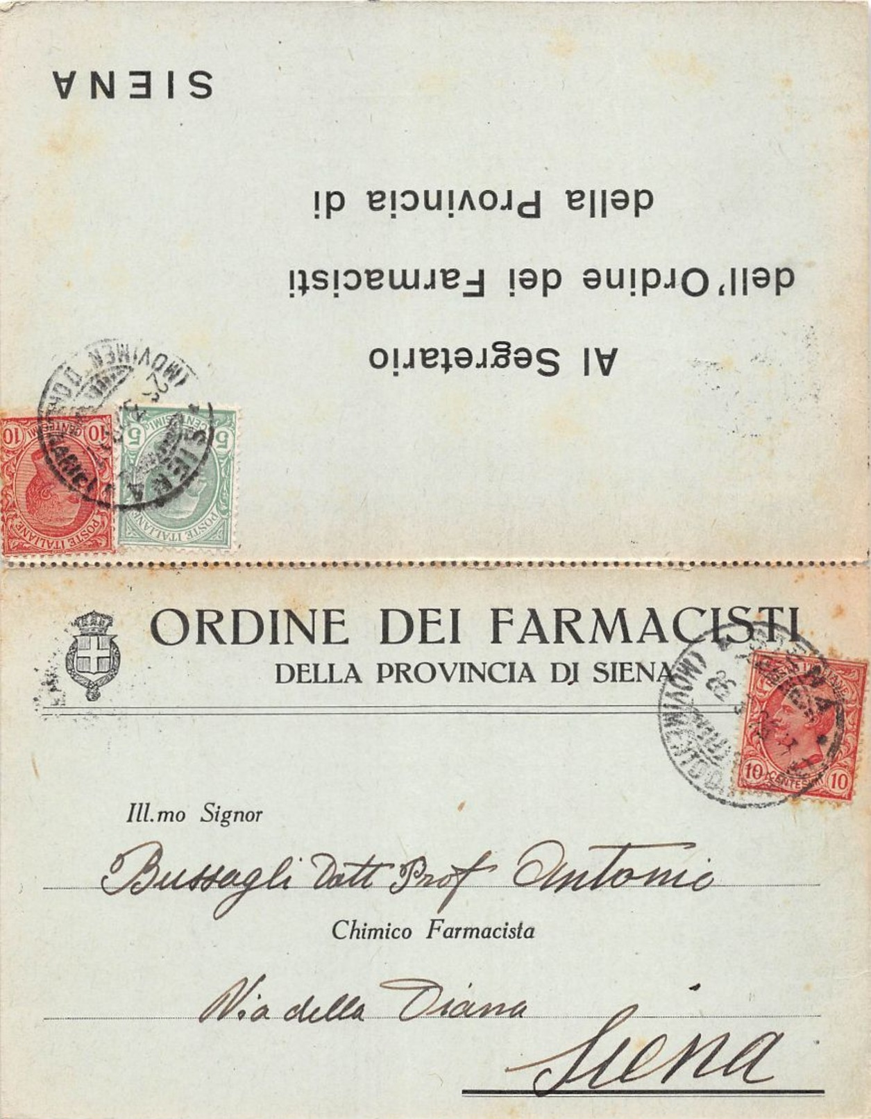 B612 ORDINE FARMACISTI SIENA - Storia Postale