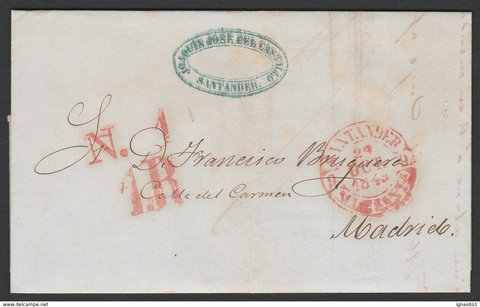 1849 Prefilatelia Sobreescrito  Baeza Santander - Cantabria - ...-1850 Prefilatelia