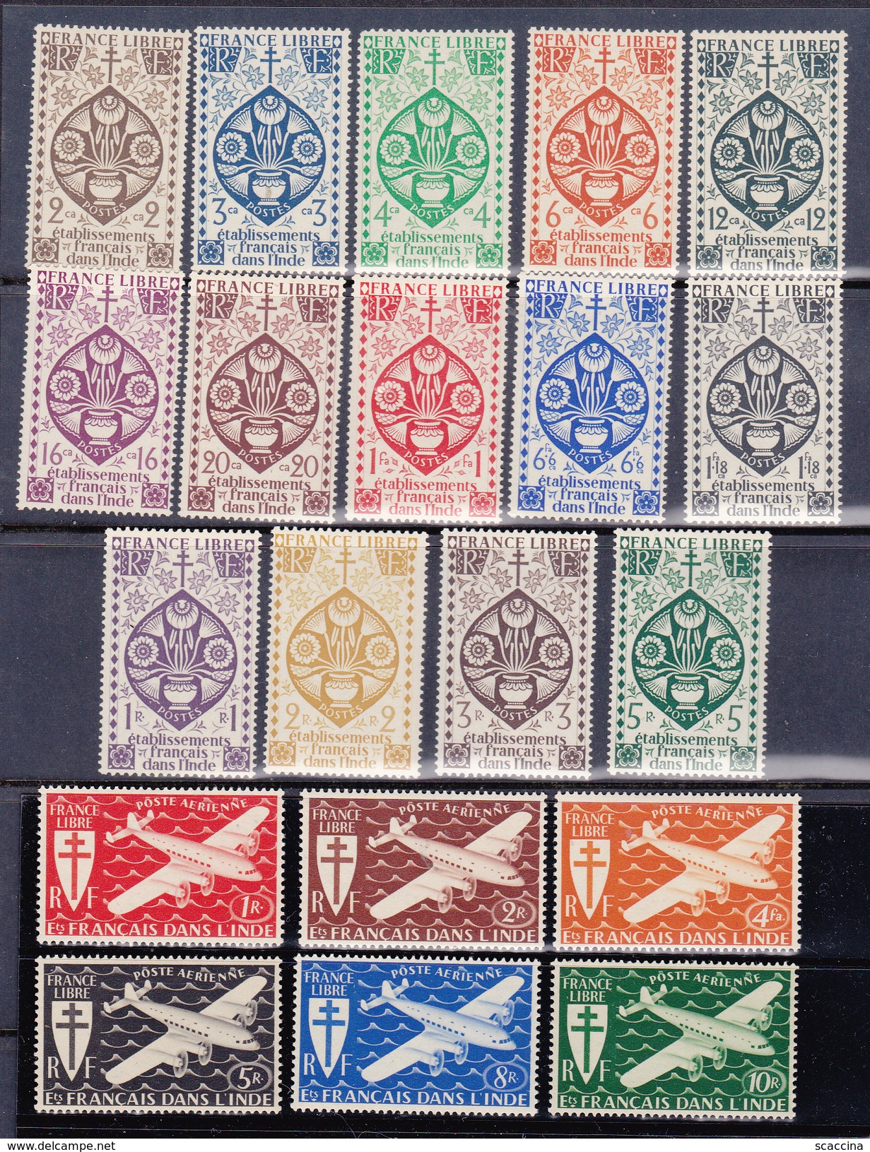 India Fr, 1941-1942  "FRANCE LIBRE" Yv. N°132-38,140-50  217-30 P.A. 1-6 MLH */** - Unused Stamps