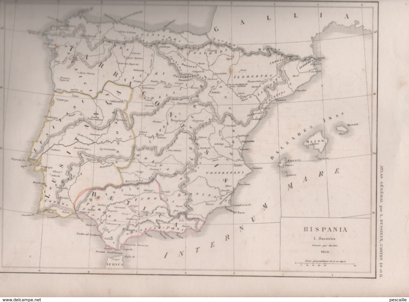2 CARTES HISPANIA / NUMIDIA ET AFRICA Auctore D'ANVILLE DRESSEES PAR L. DUSSIEUX 1850 - ANTIQUITE - Mapas Geográficas