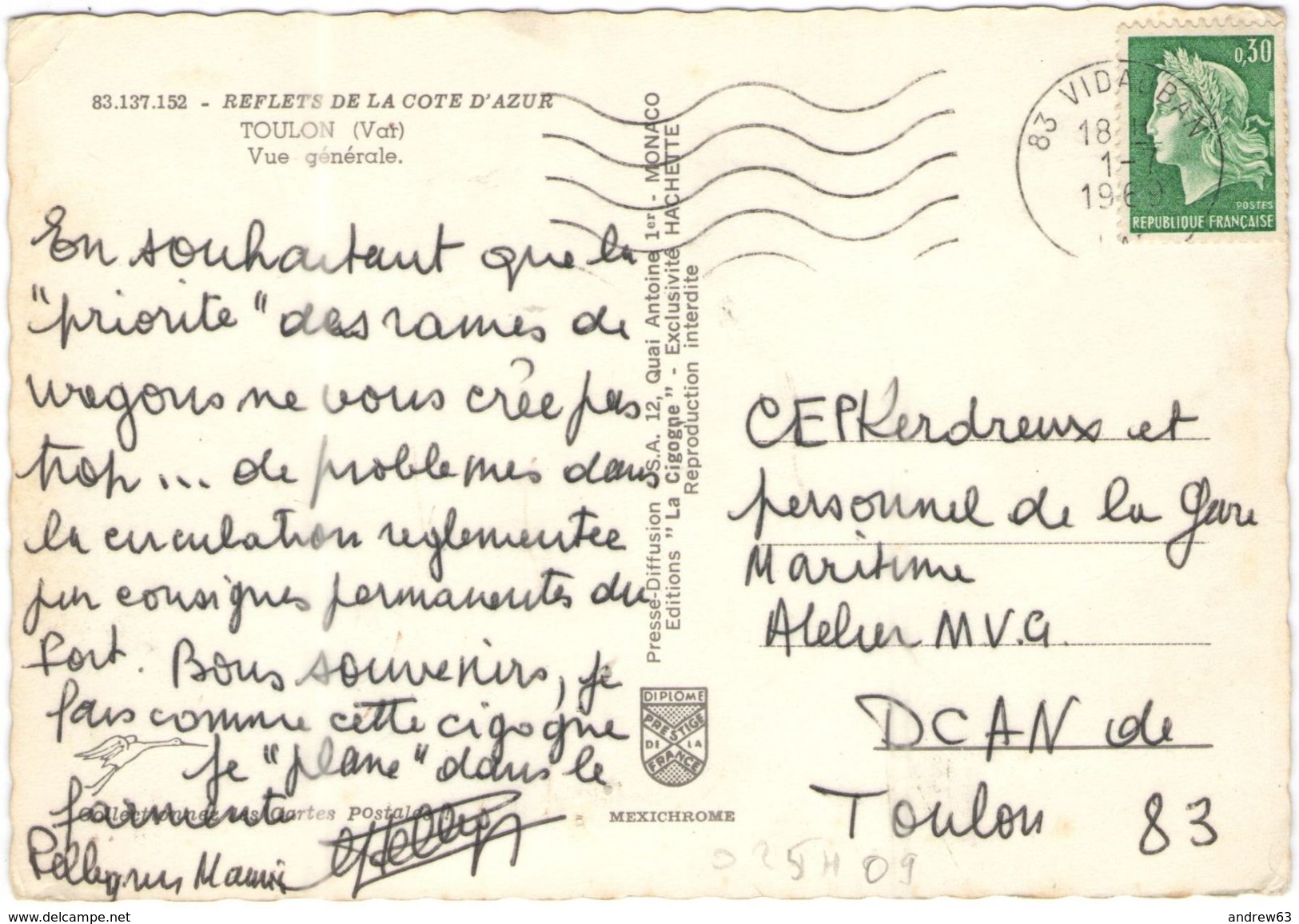 FRANCIA - France - 1969 - 0,30 - 83 Var - Toulon - Vue Générale, Port - Viaggiata Da Vidauban Per Dcan De Toulon - Toulon