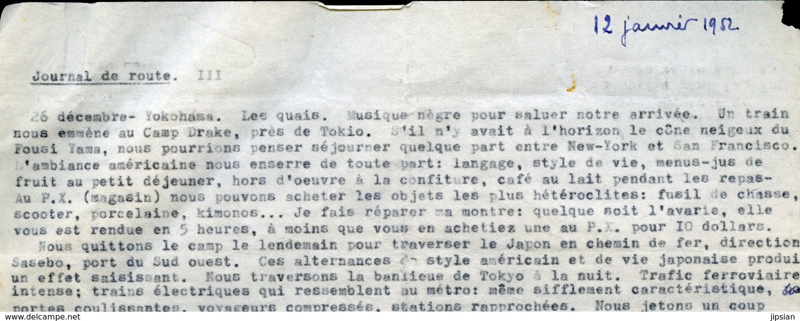 Guerre de Corée Authentique récit autographe Journal de Route par l' Aumonier Capitaine Gombert en 1952