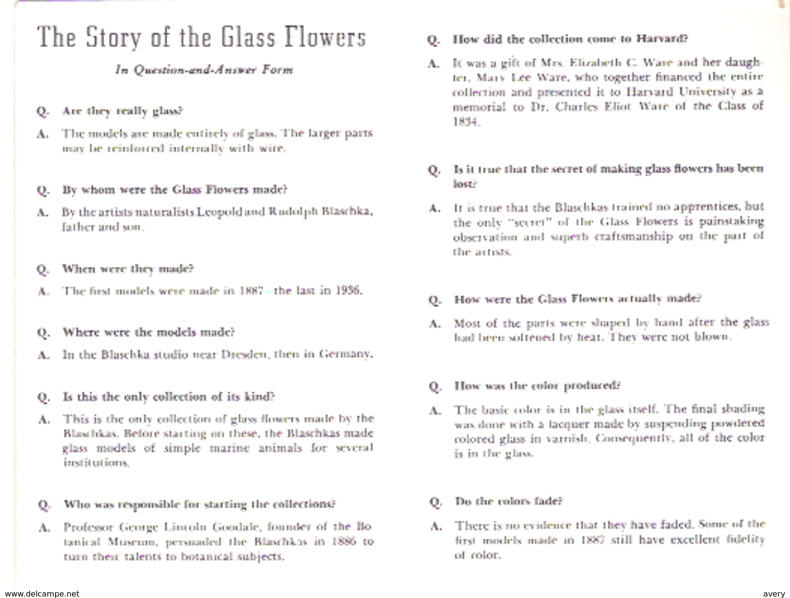 The Story Of The Glass Flowers  In Question-and-Answer Form - Tourism Brochures