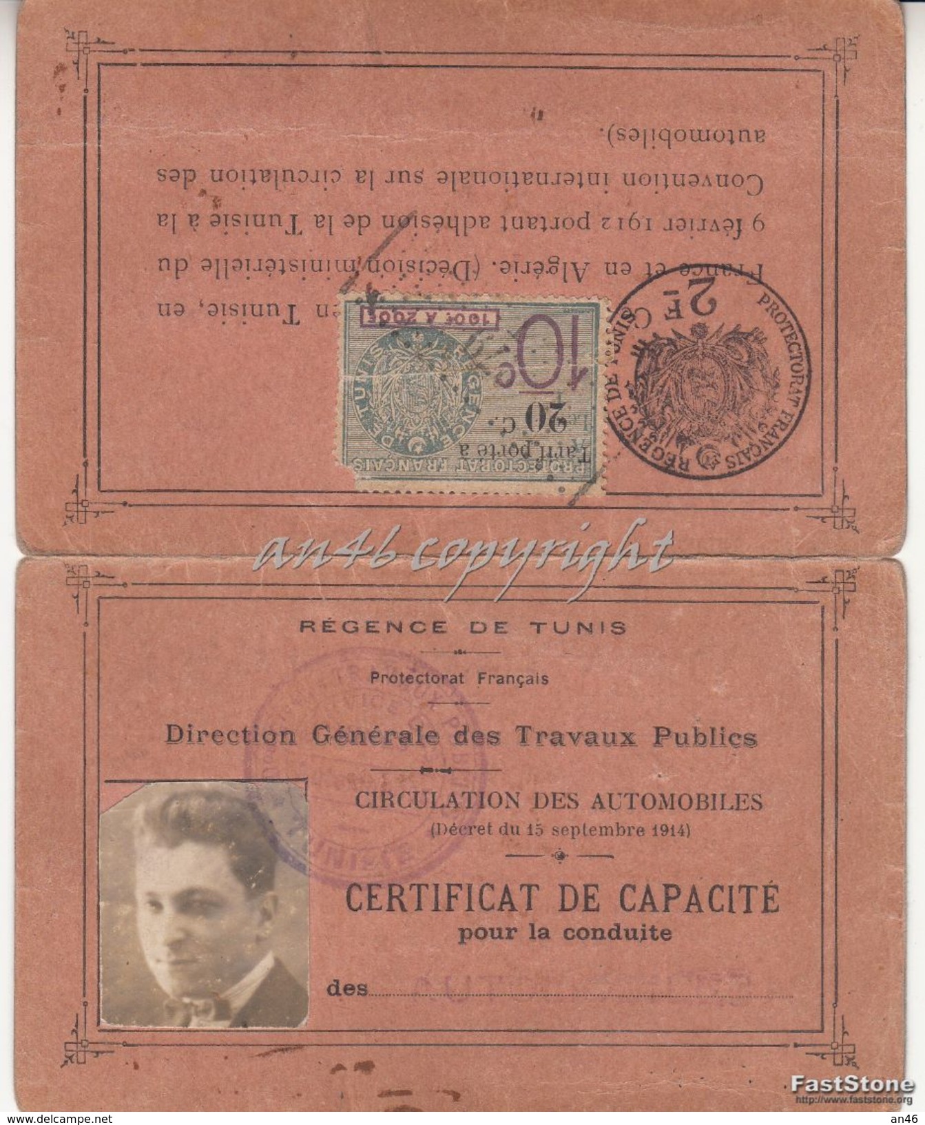 REGENCE De TUNIS_Tessera_CERTIFICAT De CAPACITE' Pour La Conduite Des AUTOMOBILES_Tunis Le 16 JAN 1925-GOOD CONDITION- - Collections