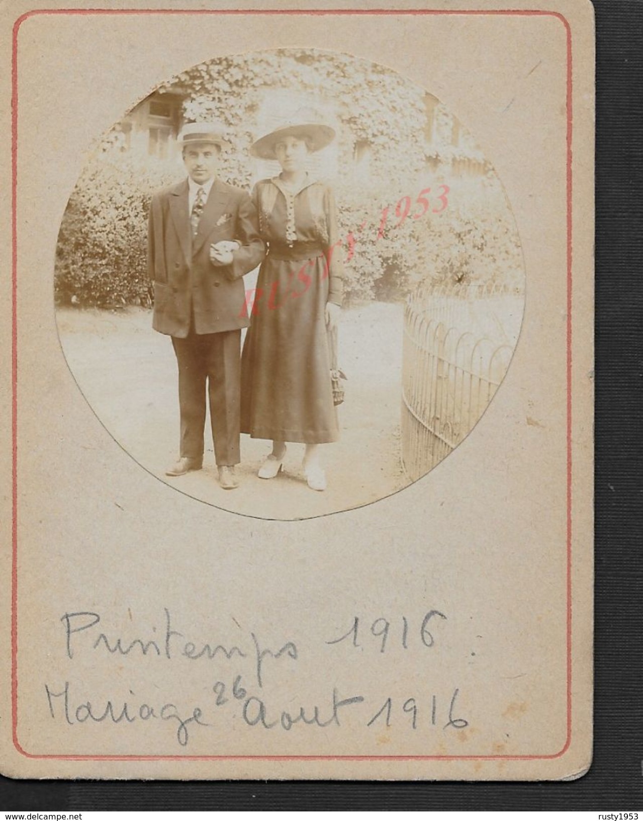 POTO ORIGINALE SUR CARTON 9X12 MARCEL RIGNOL & YVONNE BOUCAULT 1916 : - Persone Identificate