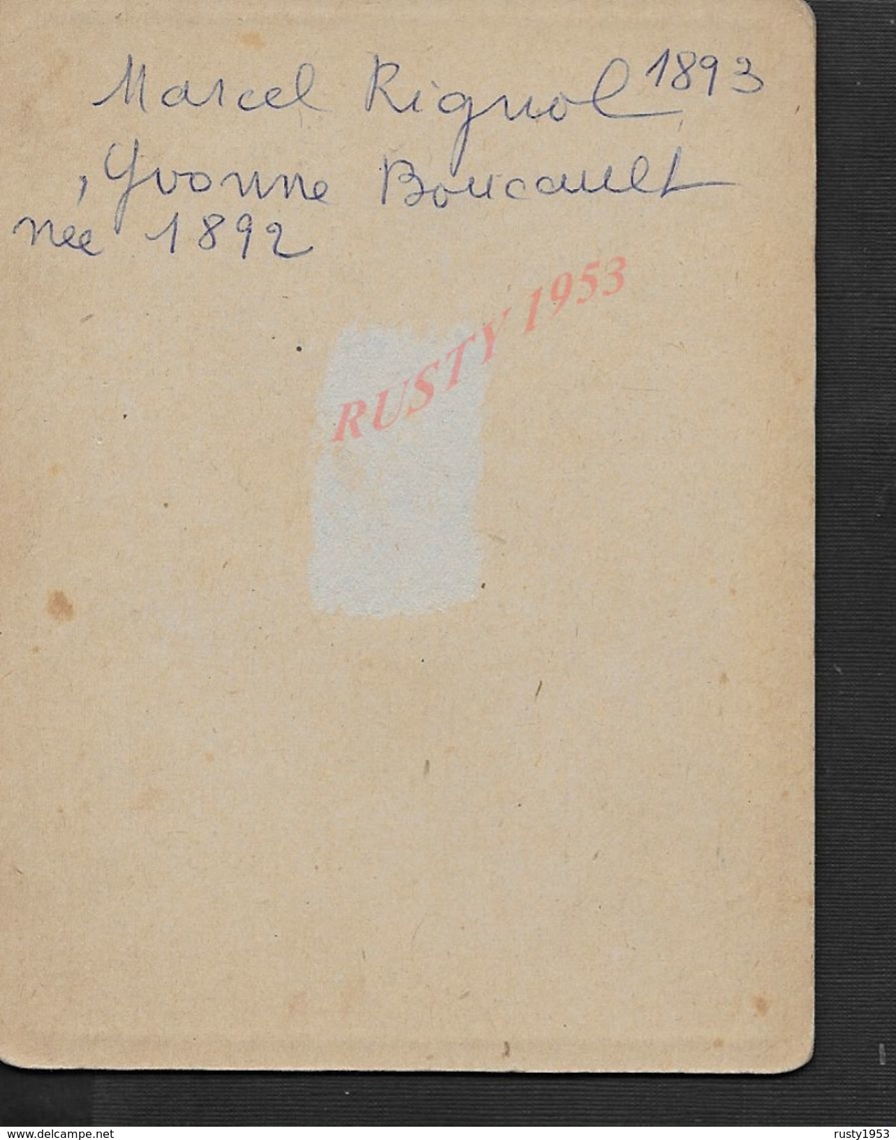 POTO ORIGINALE SUR CARTON 9X12 MARCEL RIGNOL & YVONNE BOUCAULT 1916 : - Persone Identificate