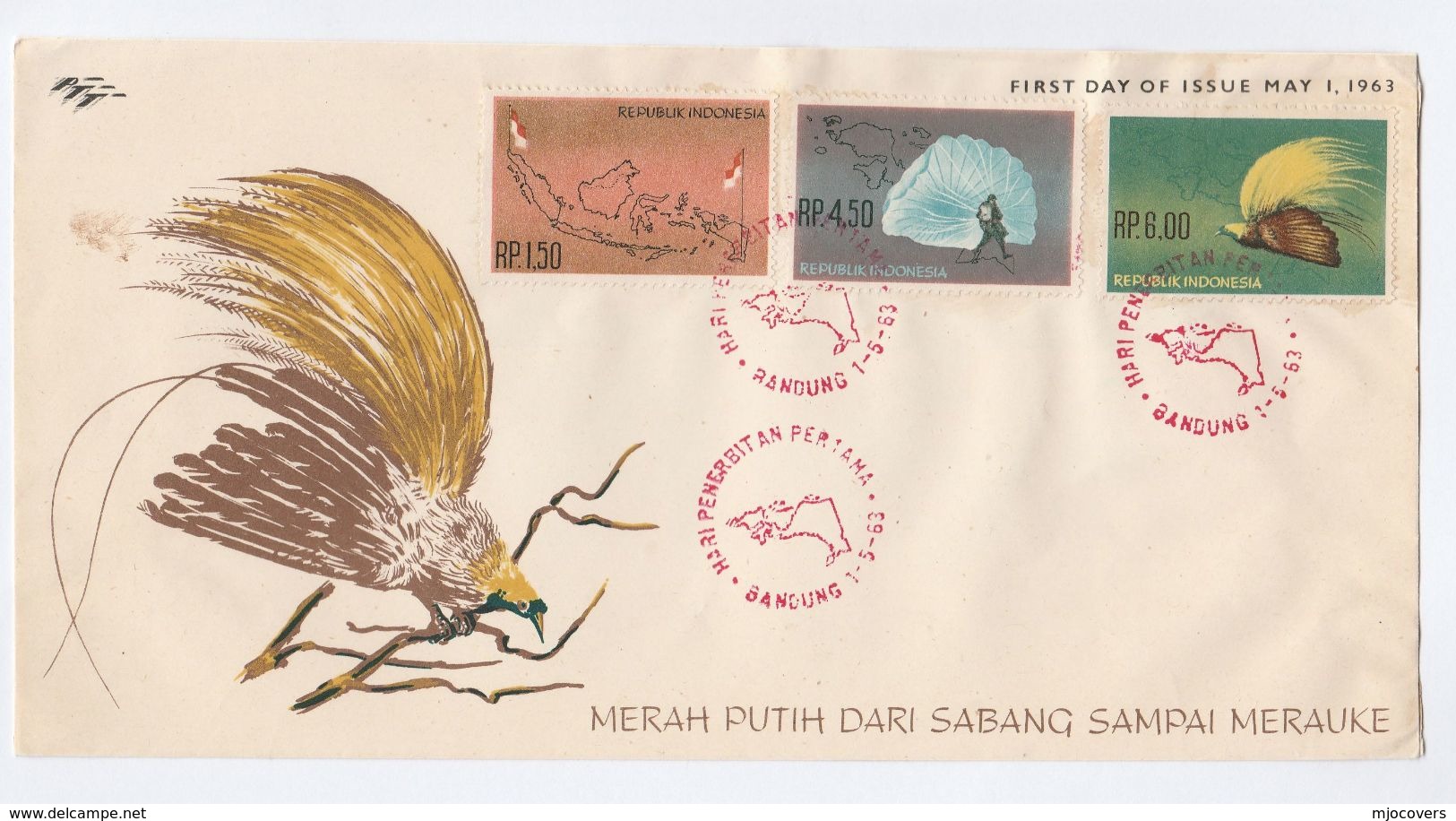 1963 INDONESIA FDC Stamps PARACHUTING , BIRD , MAP, FLAG  Parachute Cover - Parachutespringen