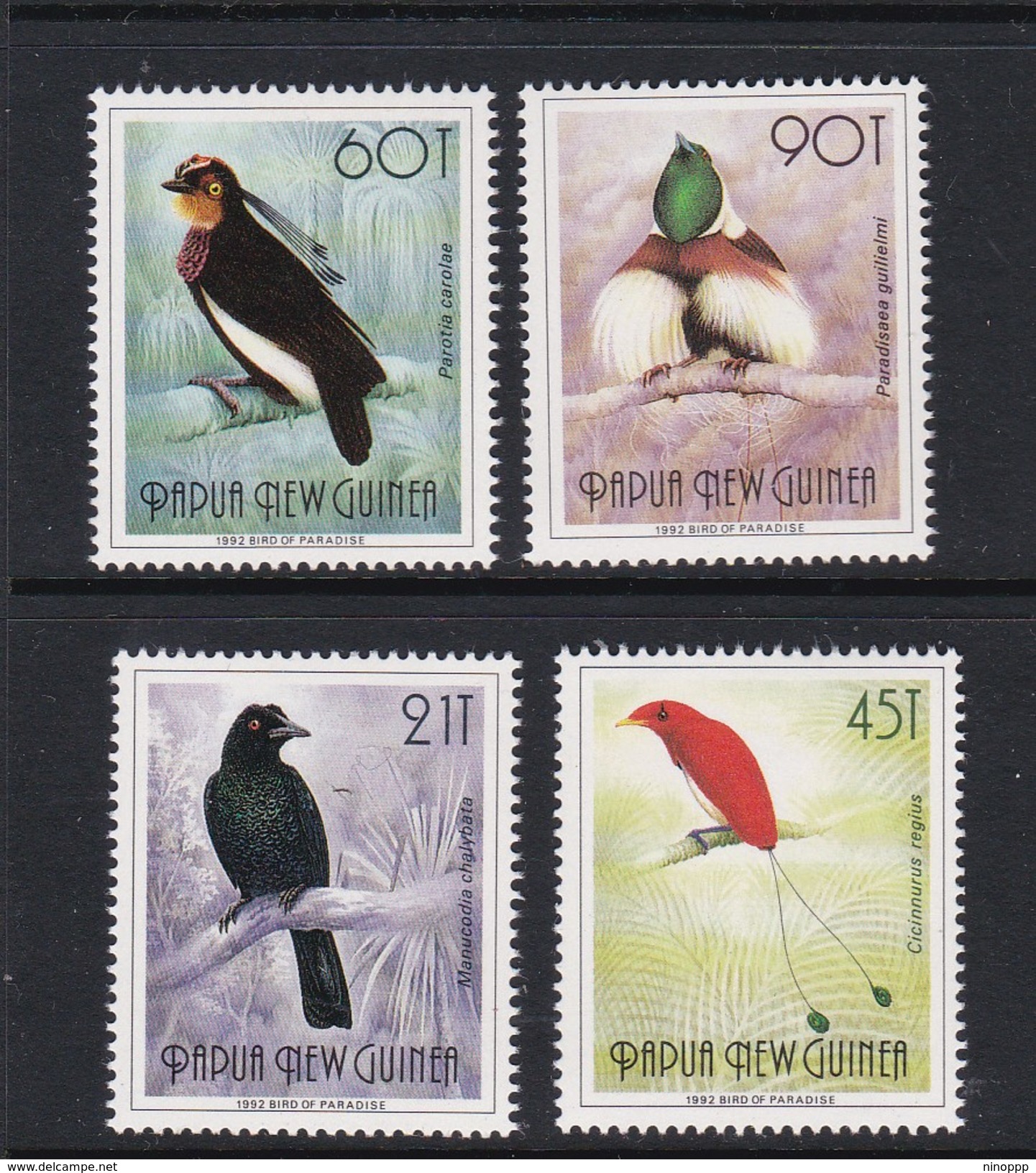 Papua New Guinea SG 650a-650d 1991 Birds Of Paradise Big T MNH Set - Papoea-Nieuw-Guinea