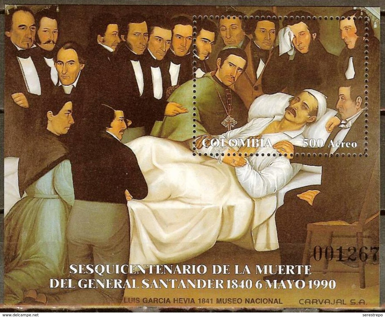 COLOMBIA 1990.05.06 [HF42-1] 150 Años De La Muerte De Francisco De Paula Santander - Souvenir Sheet New - Colombie