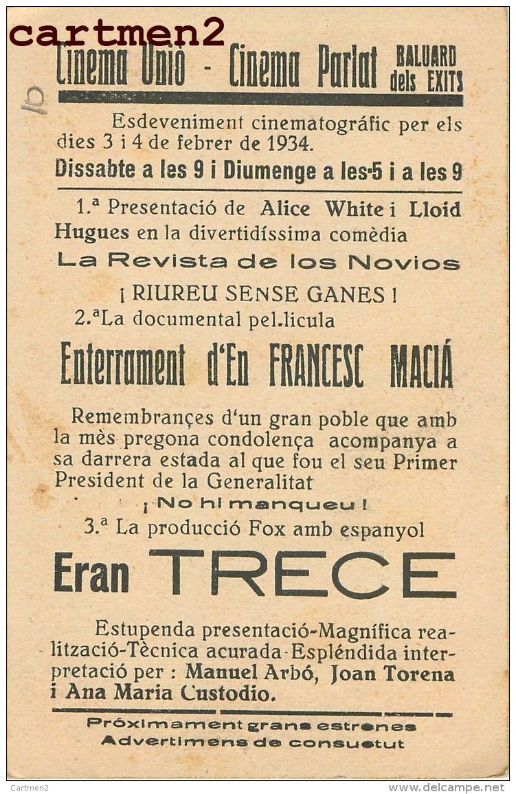 ERAN TRECE MANUEL ARBO JUAN TORENA ANA MARIA CUSTODIO RAOUL ROULIEN FOX CINEMA UNIO PARLAT - Afiches En Tarjetas