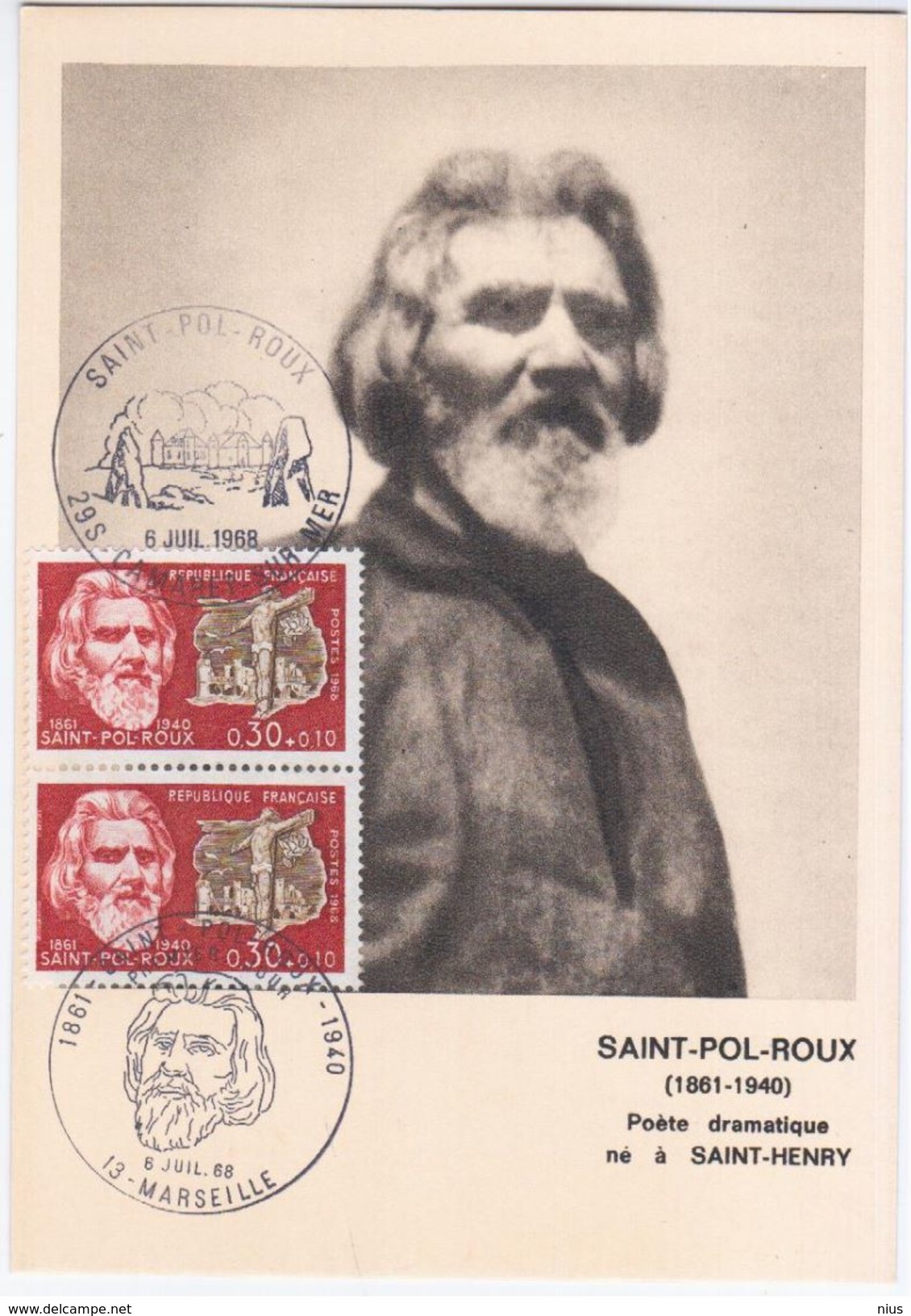 France 1968 Saint-Pol-Roux, Poet Writer, Maximum Card, Marseille - 1960-1969