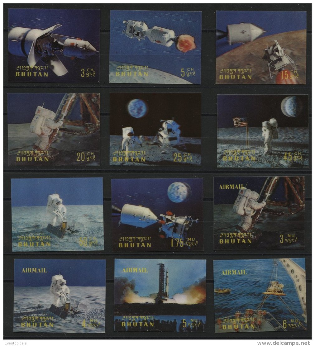 BHUTAN, APOLLO 11 FIRST MOONLANDING 1969 COMPLETE SET, MNH - Bhoutan