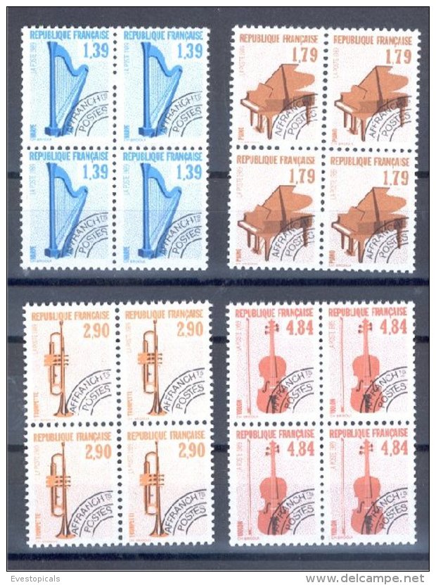 FRANCE, PERFECT SET MUSIC INSTRUMENTS 1988 IN BLOCKSo 4 - Precancels