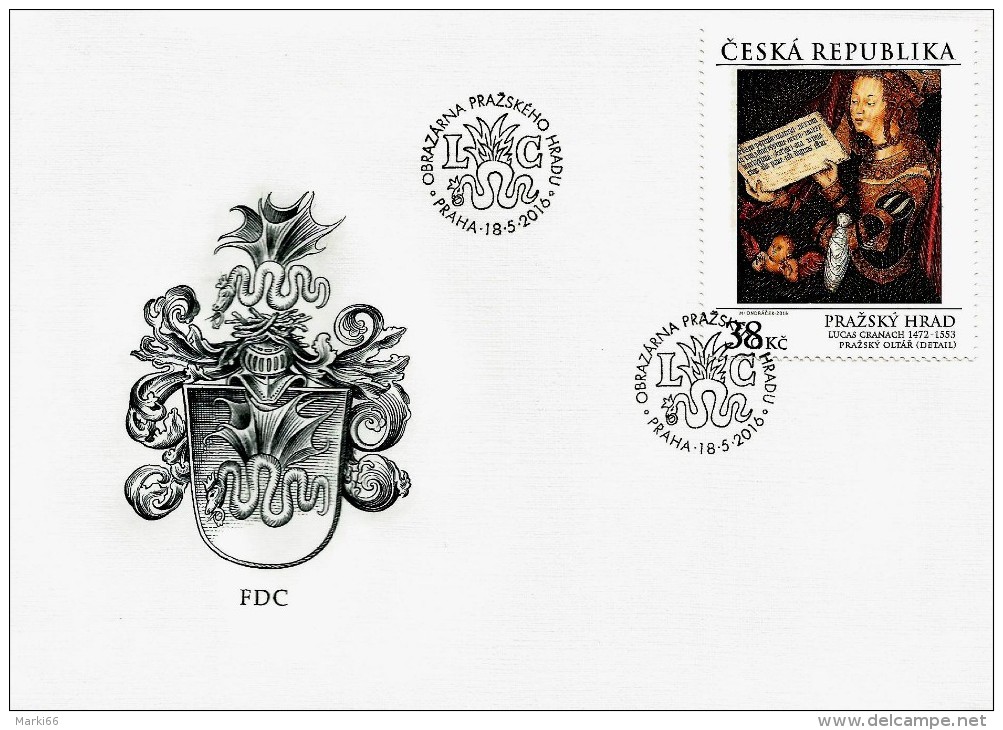 Czech Republic - 2016 - Art Of Prague Castle - Lucas Cranach - Alterpiece With St. Barbara - FDC (first Day Cover) - FDC