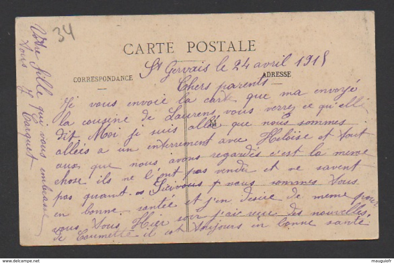 DF / 34 HÉRAULT / SAINT-GERVAIS-SUR-MARE / ALLÉES NOTRE-DAME - LA VIERGE / CIRCULÉE EN 1915 - Autres & Non Classés