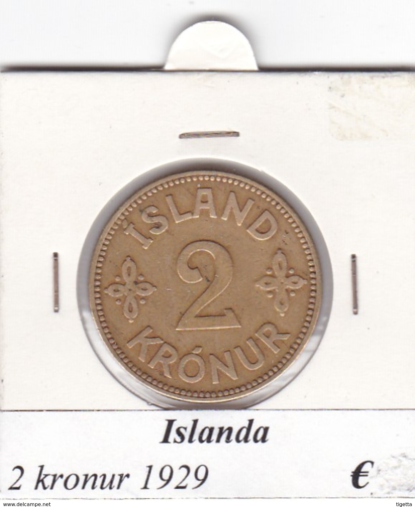 ISLANDA   2 KRONUR   ANNO 1929  COME DA FOTO - Iceland