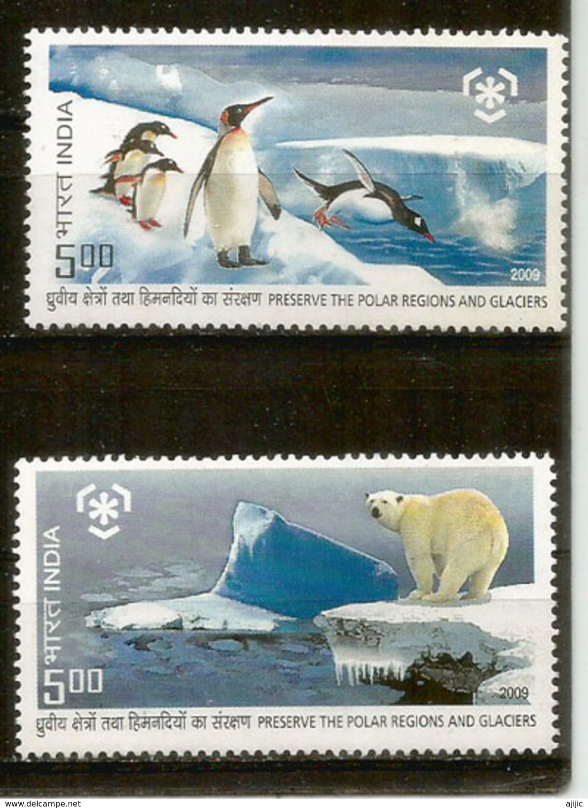 INDE. PRESERVATION DES RÉGIONS POLAIRES,  2 Timbres Neufs ** - Schützen Wir Die Polarregionen Und Gletscher