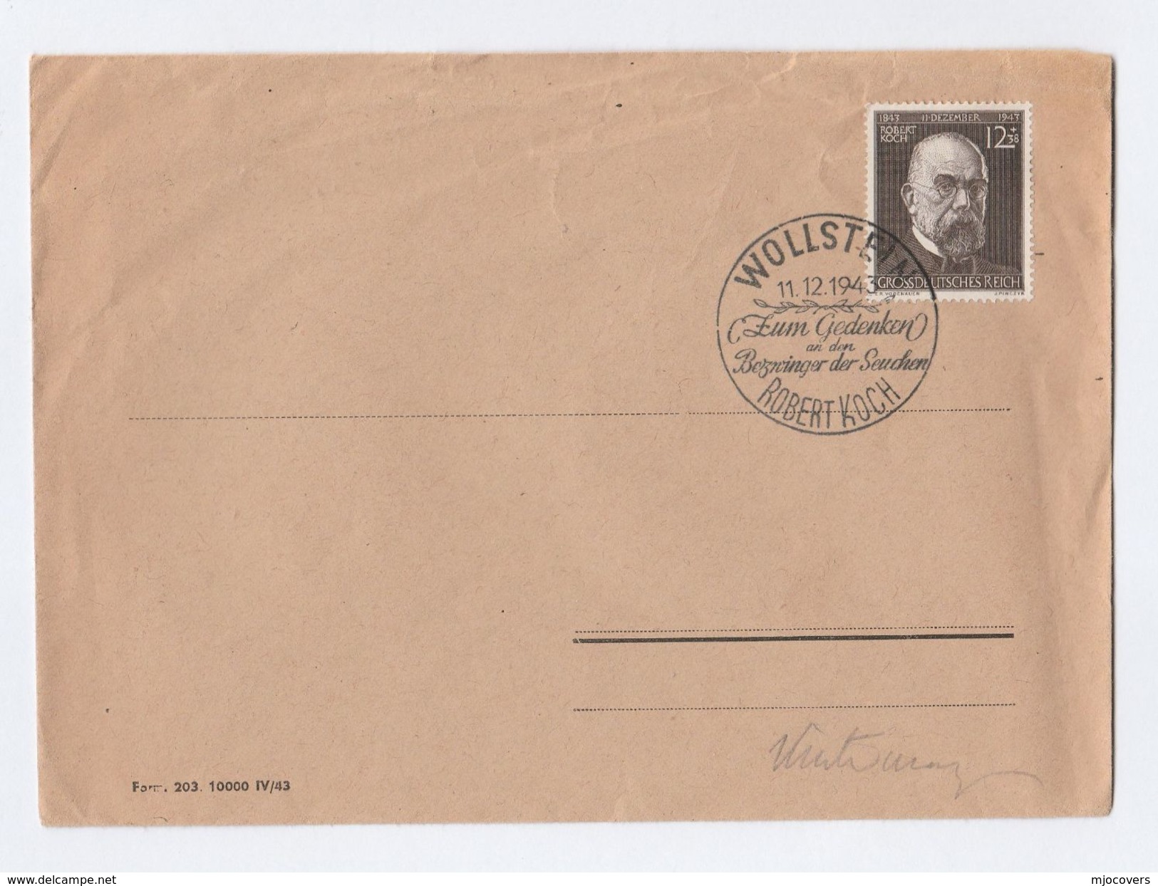 1943 Wollstein GERMANY EVENT Pmk COVER ROBERT KOCH Stamps Medicine Health Nobel Prize - Medicine