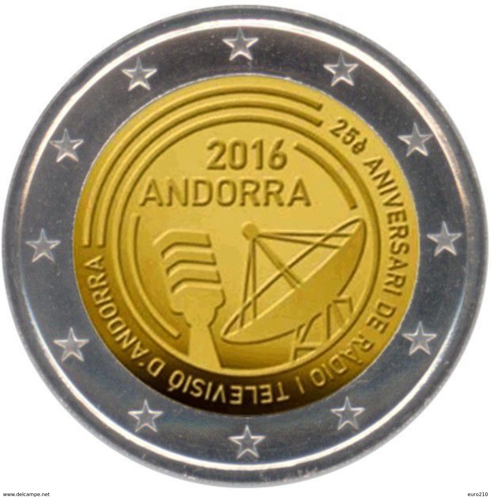 ANDORRE - 2 Euro 2016 - 25e Anniversaire De La Radio Et De La Télévision D'Andorre - Andorre