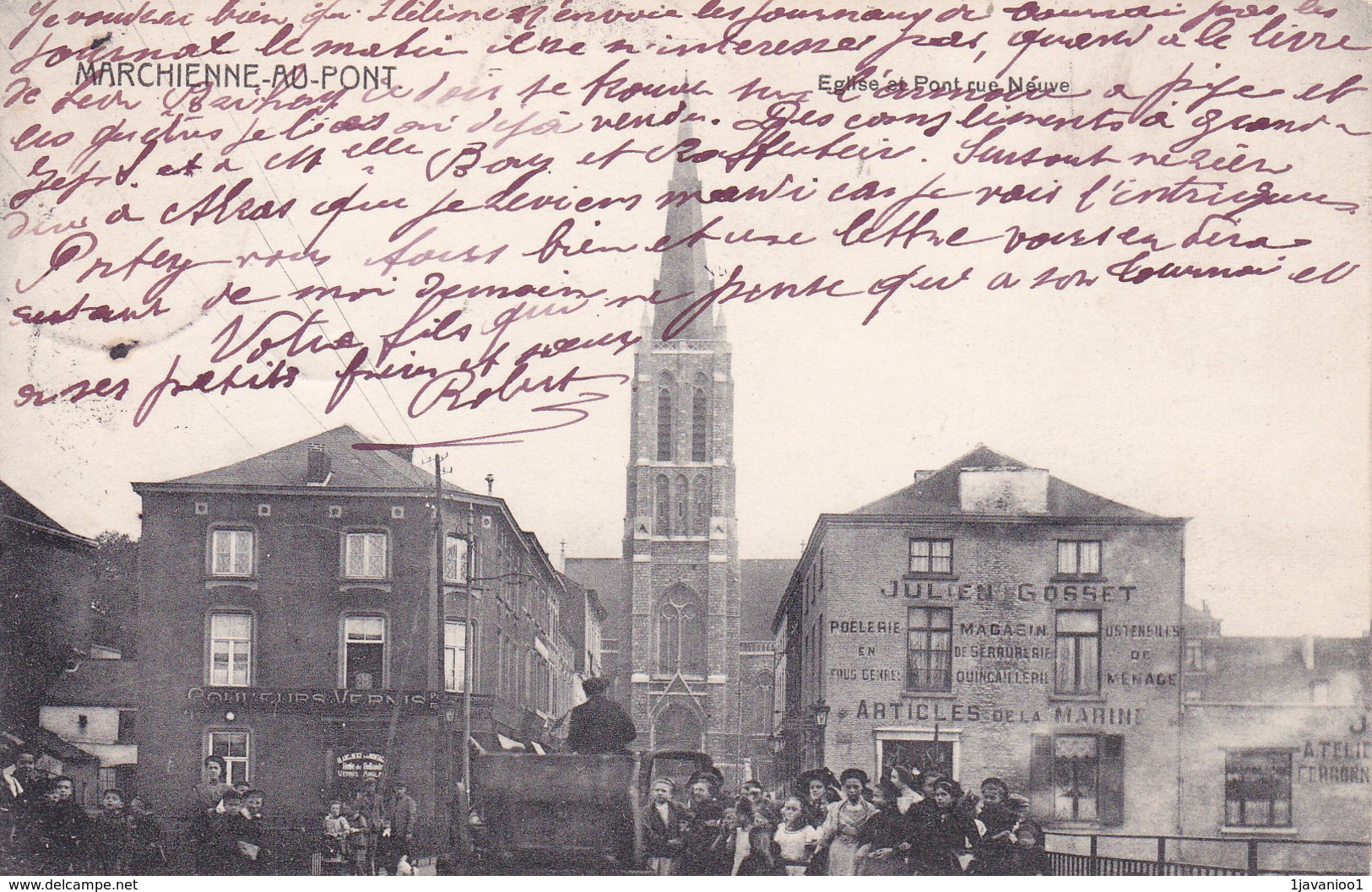 Marchienne Au Pont, Eglise Et Pont Rue Neuve, 2 Scans - Autres & Non Classés