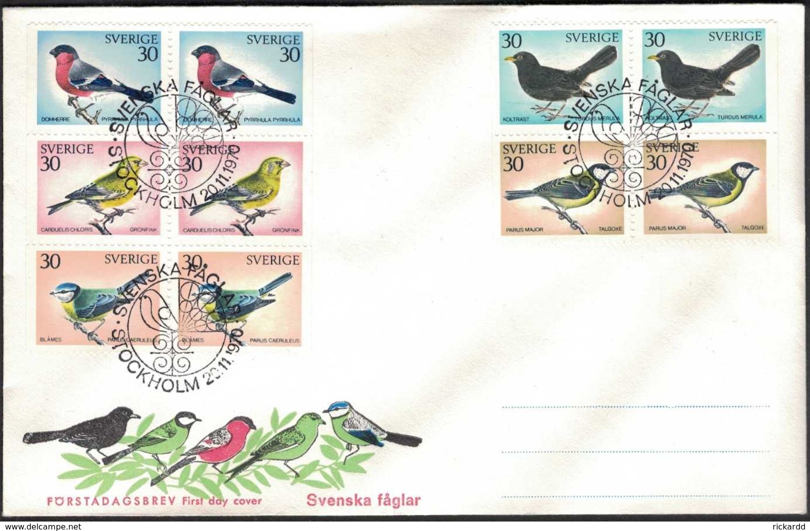 FDC 20/11 1970 Svenska Fåglar *ILLUSTRATED* - FDC