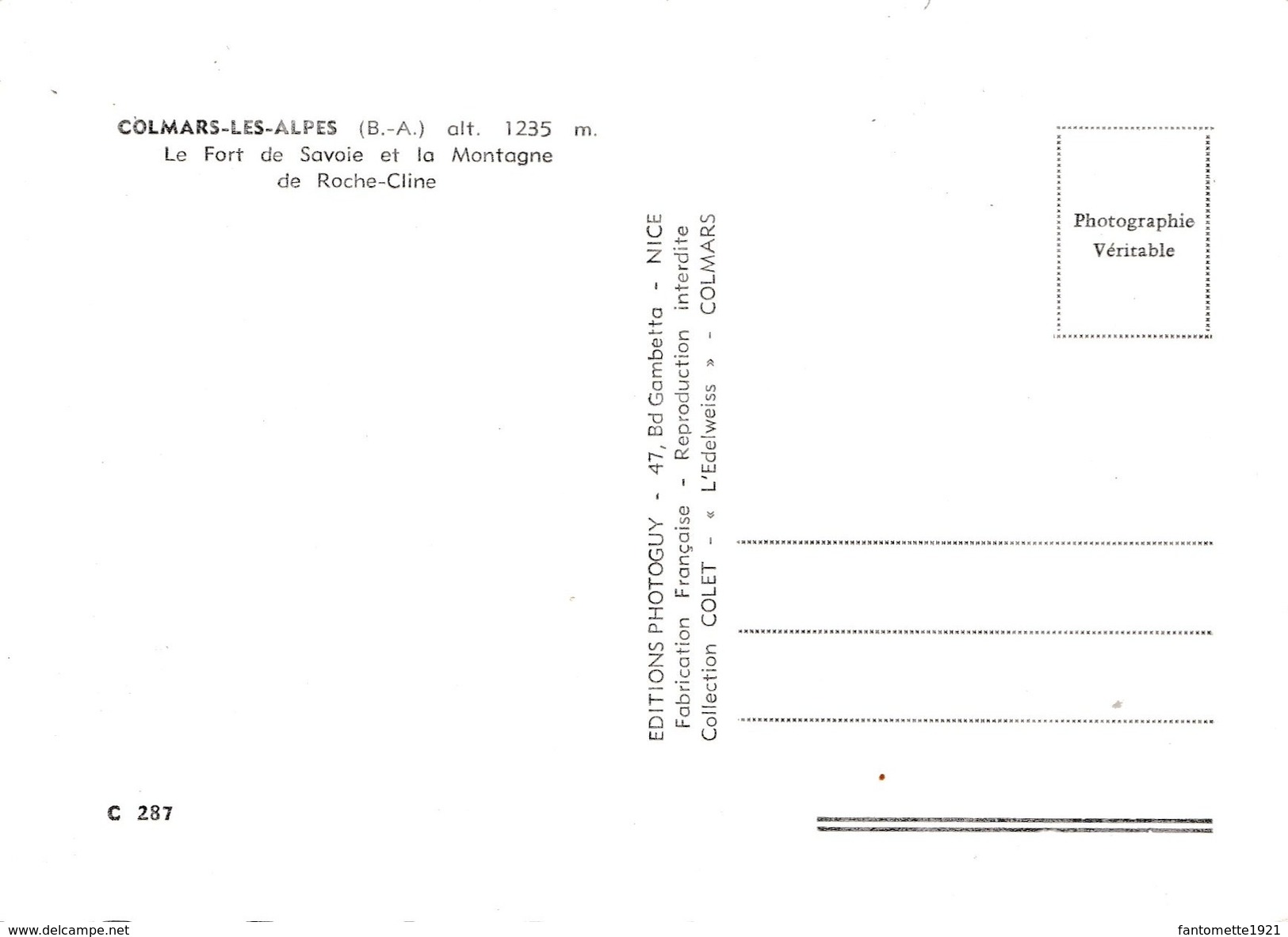 COLMARS LES ALPES LE FORT DE SAVOIE ET LA MONTAGNE DE ROCHE CLINE (DIL302) - Autres & Non Classés