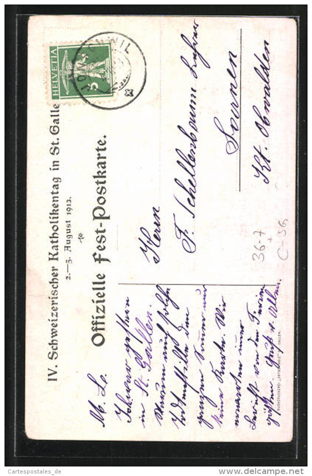 Künstler-AK St. Gallen, IV. Schweiz. Katholikentag 1913, Bogenschütze Kniet Vor Einem Heiligen - Saint-Gall