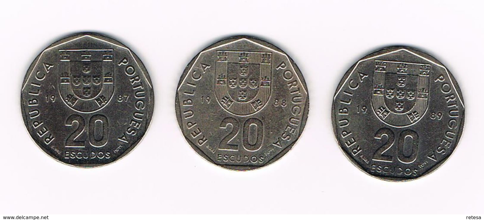 PORTUGAL 3 X 20  ESCUDOS  1987/88/89 - Portugal