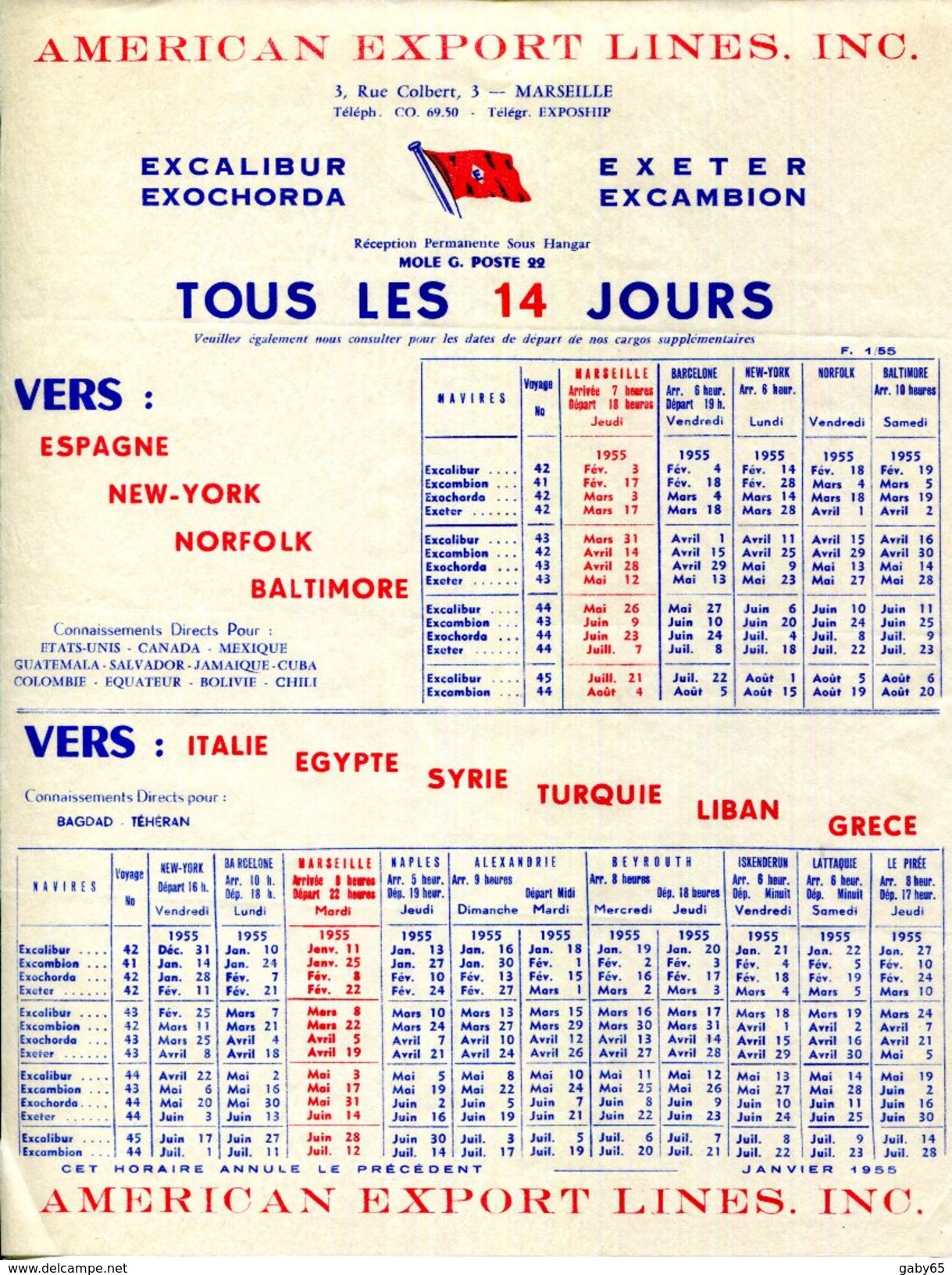 13.MARSEILLE.AMERICAN EXPORT LINES INC 3 RUE COLBERT.LIGNES DESSERVIES. - Trasporti