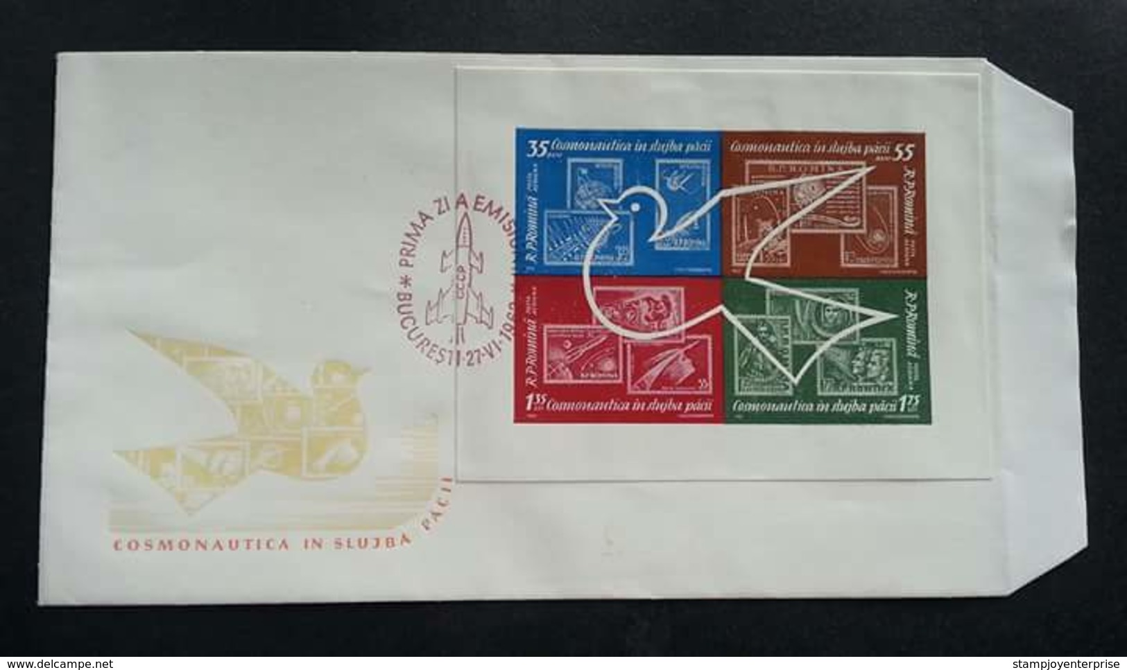 Romania Space Exploration 1962 Bird Dove (miniature FDC) - Lettres & Documents