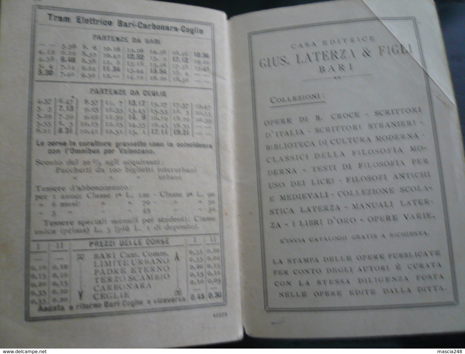 Treni Ferrovie Orario 1917 Bari-Foggia-Lecce +Na-RM+MI Tutte Linee Pugliesi,Tranvia Bari-Carbonara! - Eisenbahnverkehr