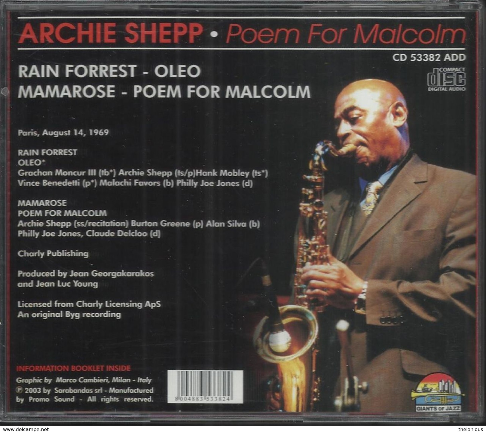 # CD: Archie Shepp – Poem For Malcolm - Giants Of Jazz – CD 53382 - Jazz