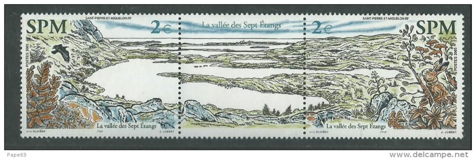 St Pierre Et Miquelon N° 853 / 54 XX La Vallée Des Sept Etangs Les 2 Valeurs Avec Vignette Centrale Sans Charnière,TB - Usados