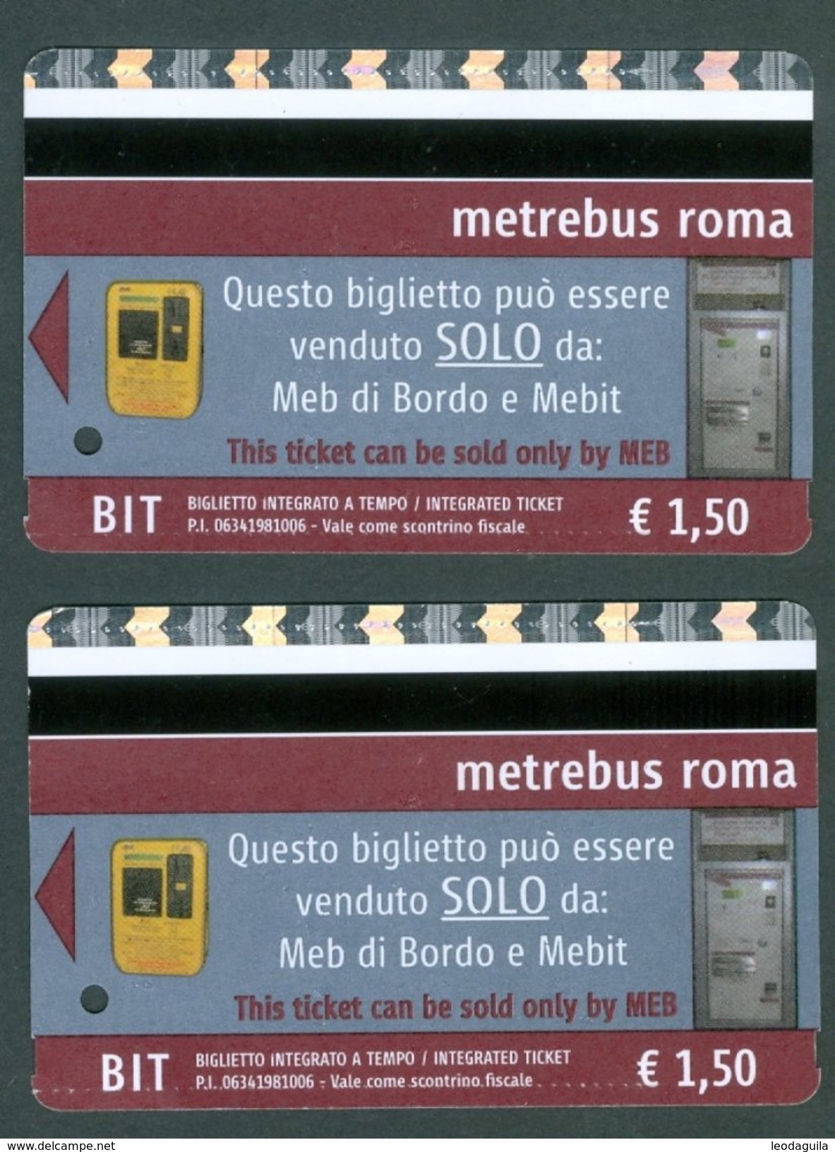 METREBUS ROMA  - 2 Validated Tickets Bus/metro - 2012 - Mondo