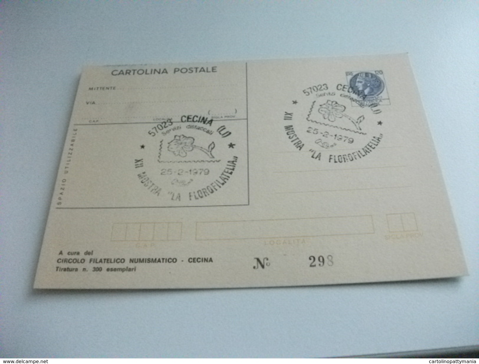 STORIA POSTALE Cartolina Postale Cecina XII MOSTRA LA FLOROFILATELIA FIORI ILLUSTRATORE VEDI FIRMA DANIEL SCHINASI 1979 - Manifestazioni