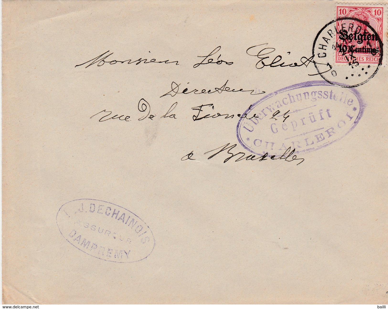 Belgique Occupation Allemande  Lettre Censurée Charleroi 1915 - Army: German