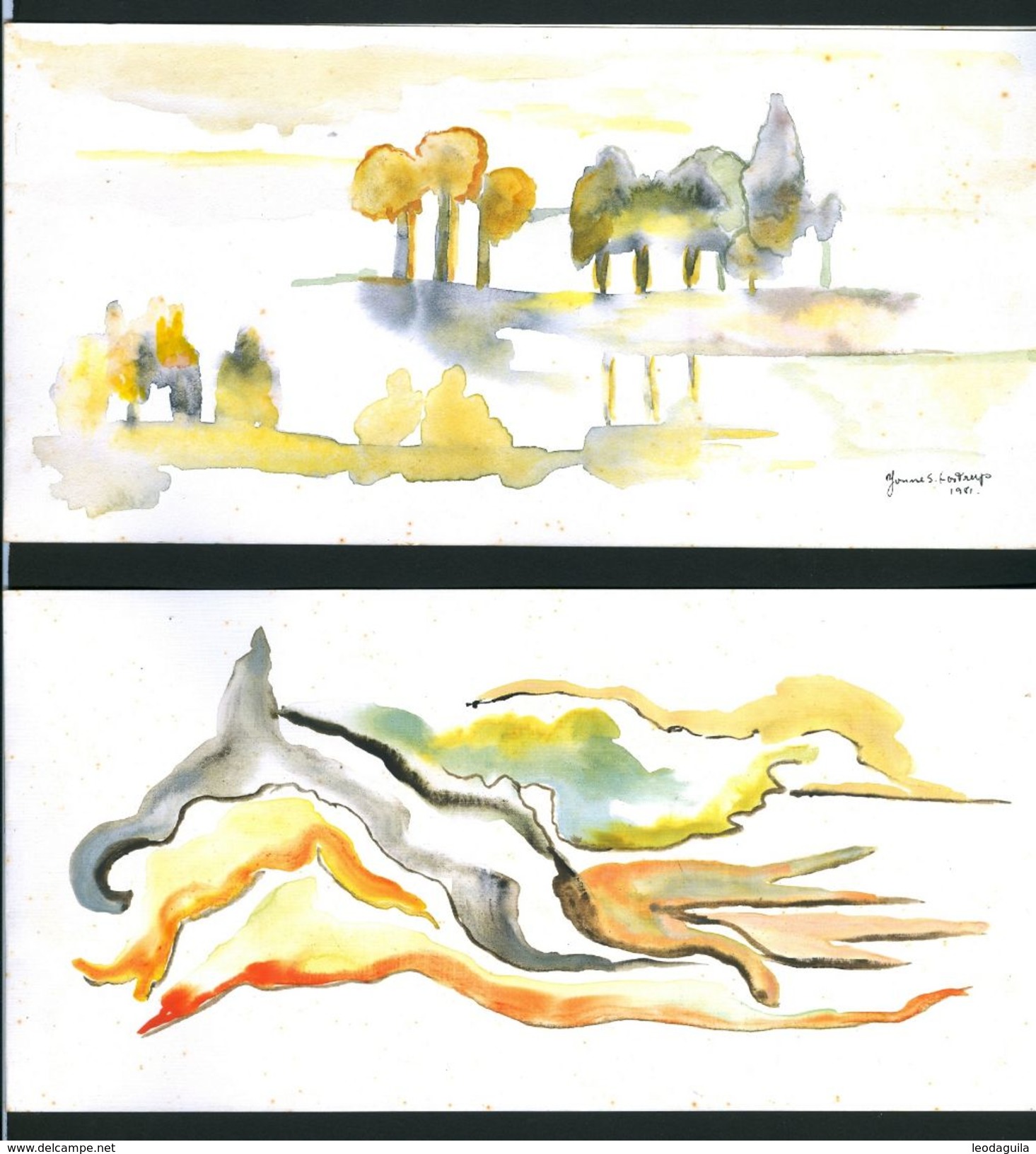 Stationery Greeting Cards - Watercolor  By Yvonne S. Fastrup   -  Four (4) Cards -1981 - Acquarelli