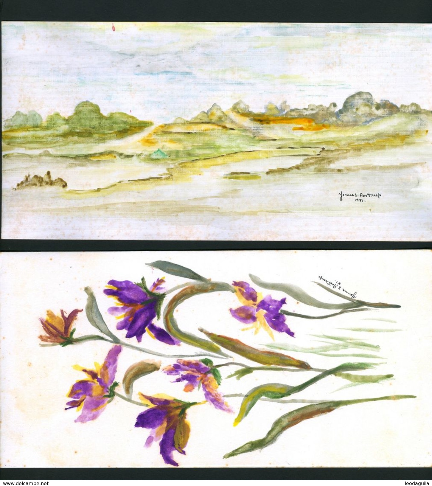 Stationery Greeting Cards - Watercolor  By Yvonne S. Fastrup   -  Four (4) Cards -1981 - Watercolours