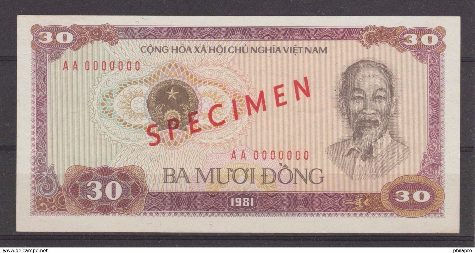 VIETNAM BANKNOTE 30 Dông Type 1981- AA000000 SPECIMEN -  AU   Ref M333 - Vietnam