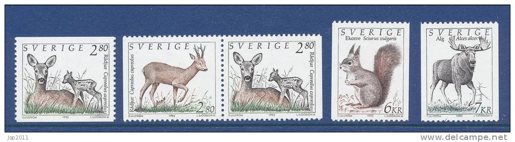 Sweden 1992 Facit # 1717-1720. Wild Animals 1, Incl. SX-pair, MNH (**) - Nuevos