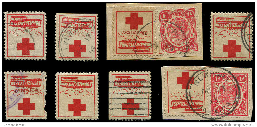 Jama&iuml;que, Vignette Croix Rouge De 1915, 8 Ex. Diff&eacute;rents Dont 3 Sur Fragt, TB - Other & Unclassified