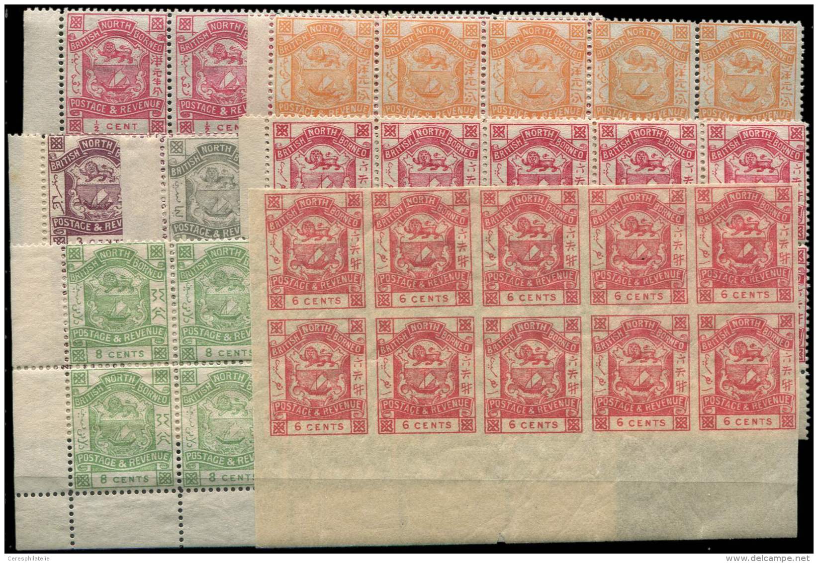 BORNEO DU NORD 36b, 37, 39, 41/43 Et 42b : En BLOCS De 10, 6c. ND, TB, N&deg; Stanley Gibbons, TB - Other & Unclassified
