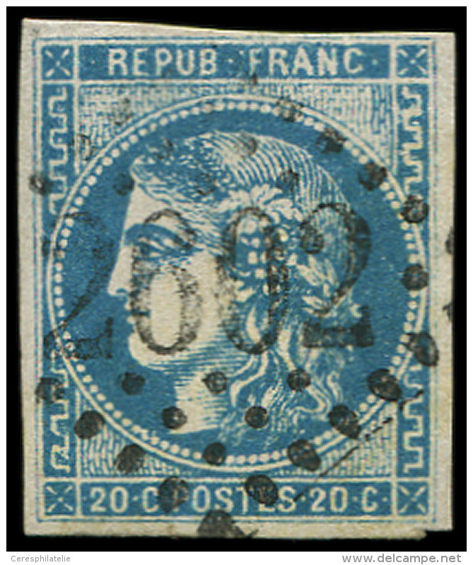 46A  20c. Bleu, T III R I, Retouche Des Lignes De L'imbriquement Sup&eacute;rieur Droit (pos. 2) Obl., R, TB - Other & Unclassified