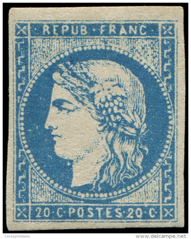 44A  20c. Bleu, T I, R I, Pos. 3, Ch. L&eacute;g&egrave;re, Grande Fra&icirc;cheur, Superbe, Certif. JF Brun - Other & Unclassified