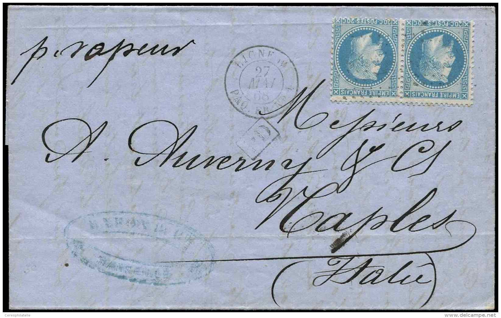 29A  20c. Bleu, T I, PAIRE Obl. ANCRE S. LAC De Marseille, C&agrave;d LIGNE W PAQ. FR N&deg;1 27/5/68, Arr. NAPOLI, TB - Other & Unclassified