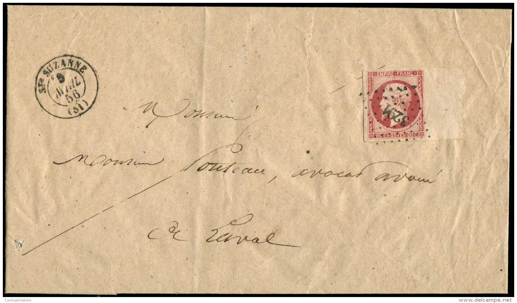 17A  80c. Carmin, Grand BORD De FEUILLE, Obl. PC 3291 S. Env., C&agrave;d T15 Ste SUZANNE 5/4/56, TRIPLE PORT, TTB - Sonstige & Ohne Zuordnung