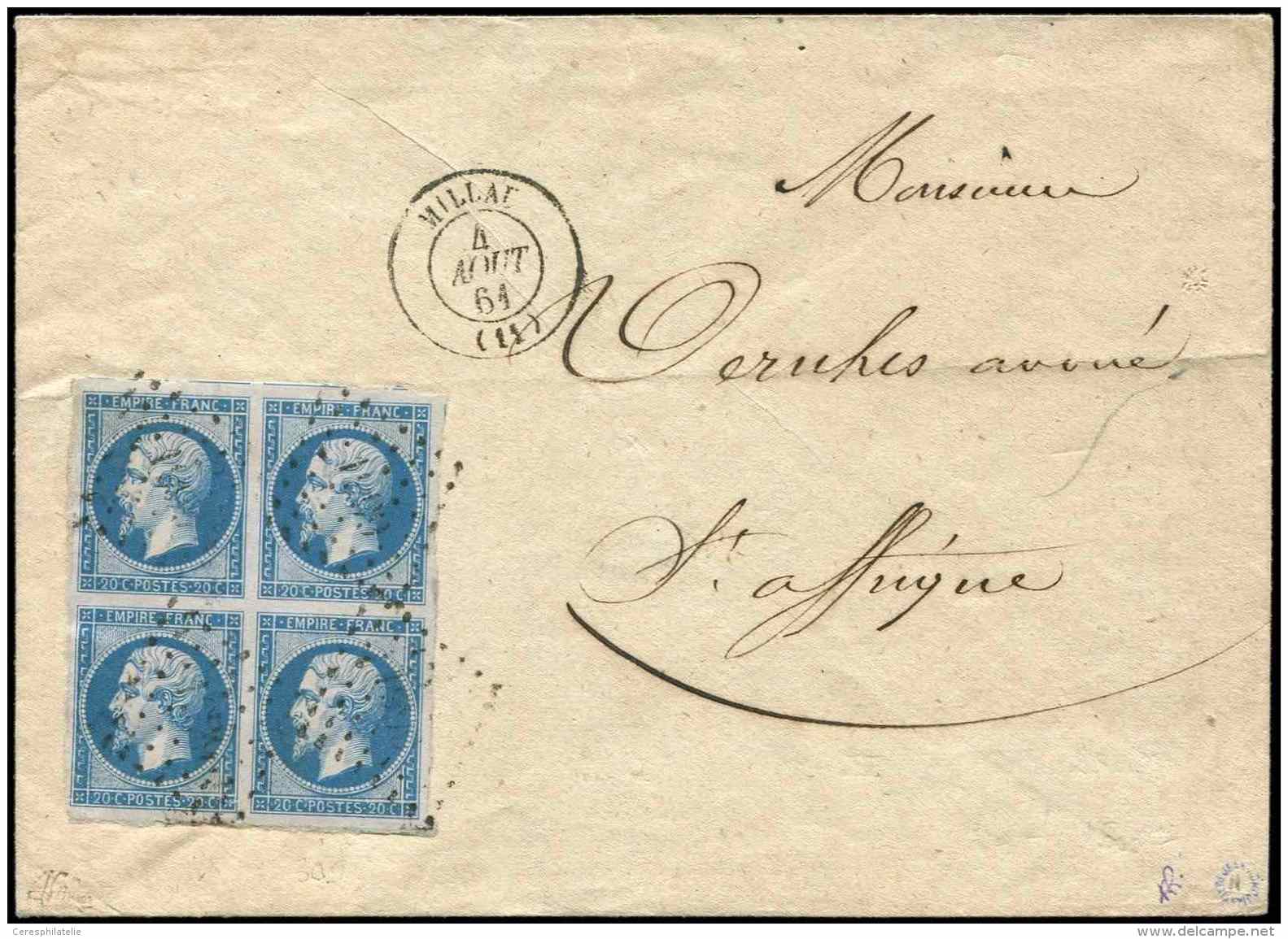 14B  20c. Bleu, T II, BLOC De 4 Obl. PC 1999 S. Env., C&agrave;d MILLAU 4/8/61, Superbe. J - Other & Unclassified