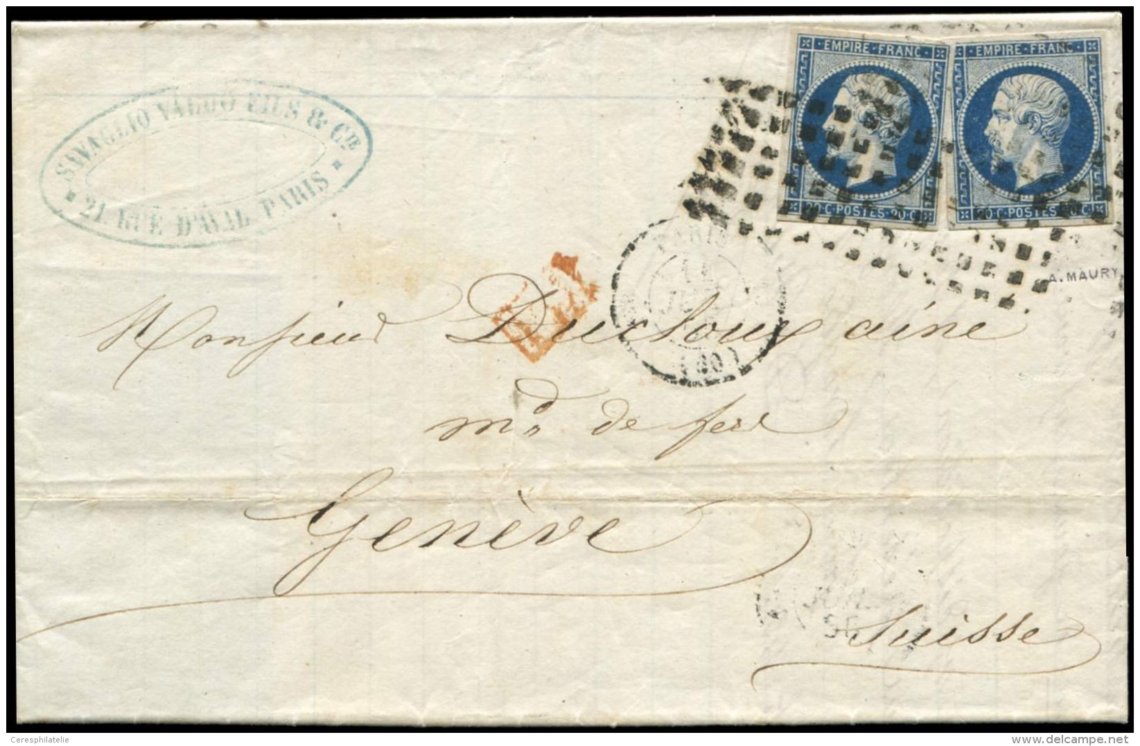 14Aa 20c. Bleu Fonc&eacute;, T I, 2ex. Obl. GROS POINTS S. LAC, C&agrave;d Paris 14/7/55, Arr. GENEVE 15/7, TB - Other & Unclassified