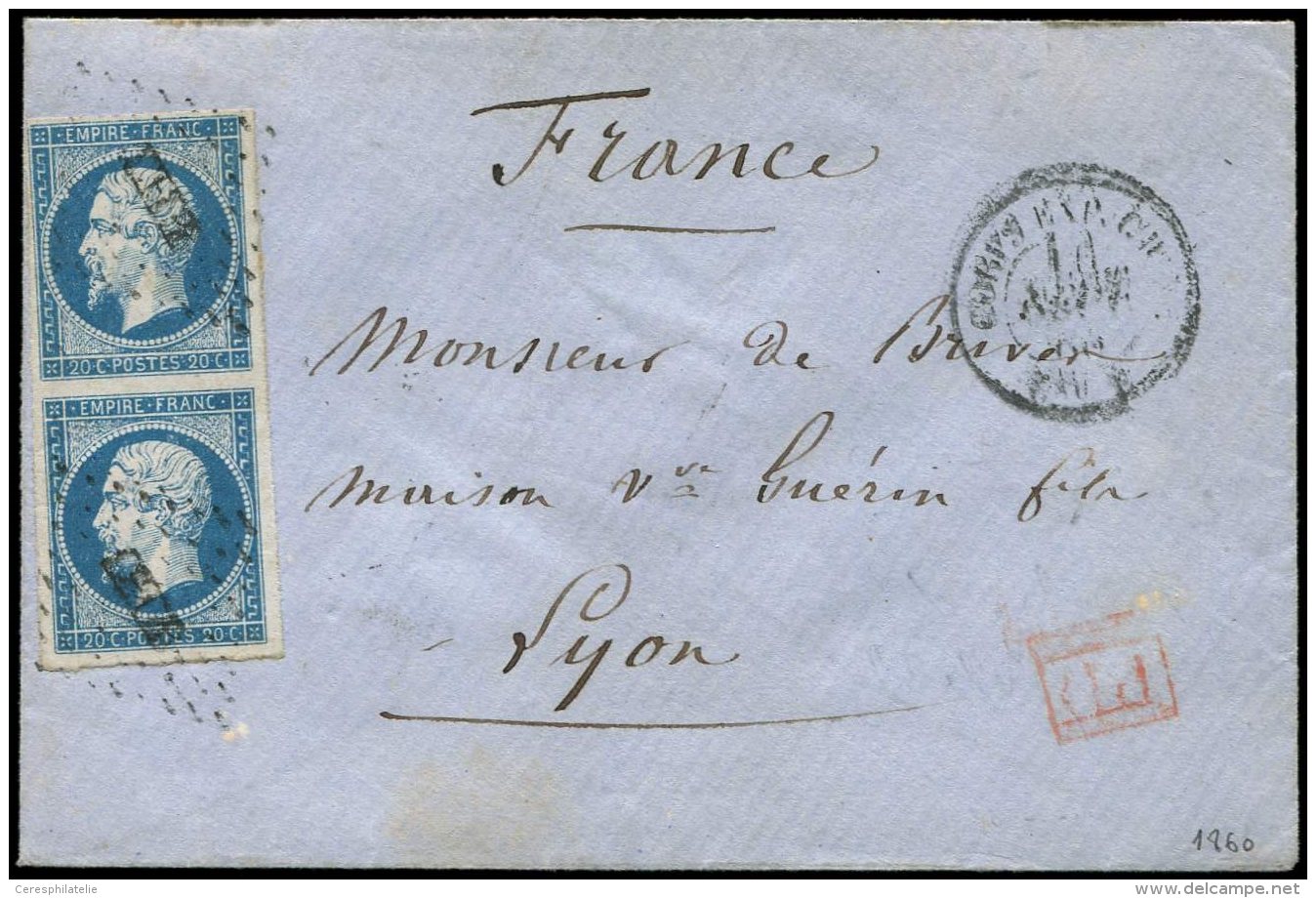 14A  20c. Bleu, T I, PAIRE Obl. Los. CECB S. Env., C&agrave;d CORPS EXP CHINE Bau B 10/9/60, Arr. Lyon 12/11, RR, TB - Other & Unclassified